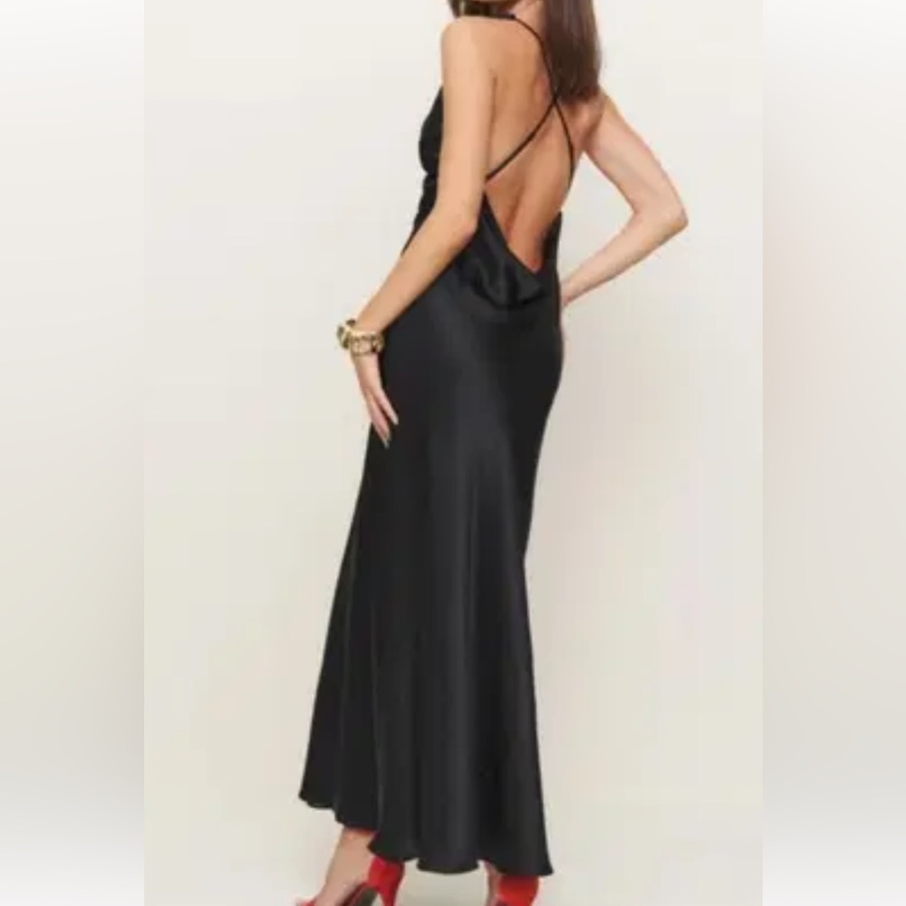 Reformation Black Backless Dress 100% silk